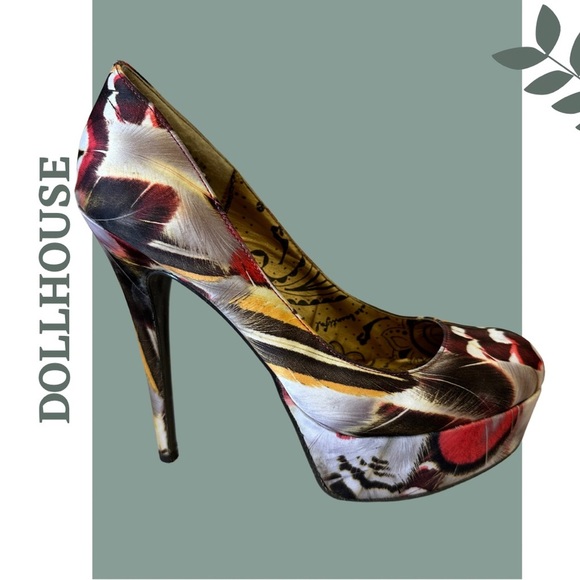 🛍️3/$40 Dollhouse Platform Stilleto Heel Multi Color Print Shoe Orange Size 8.5 - Picture 4 of 10